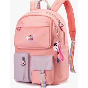 Kids Girls Pink Canvas Backpack School Bag Bottle Pockets Large Insulated NWT